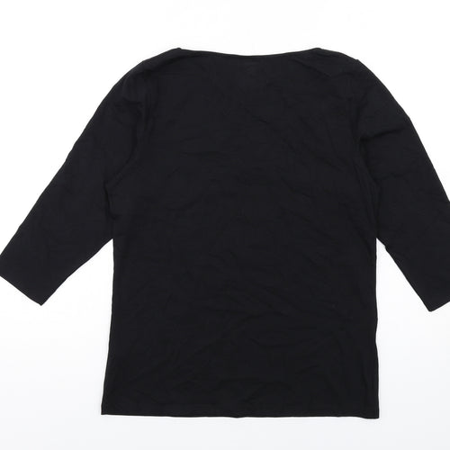 Marks and Spencer Womens Black Cotton Basic T-Shirt Size 16 Boat Neck