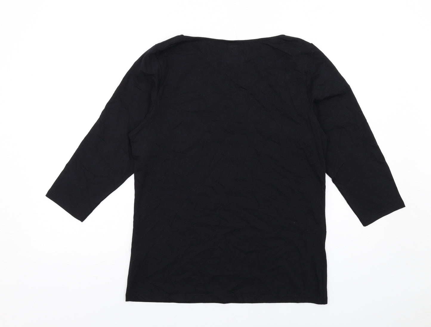 Marks and Spencer Womens Black Cotton Basic T-Shirt Size 16 Boat Neck