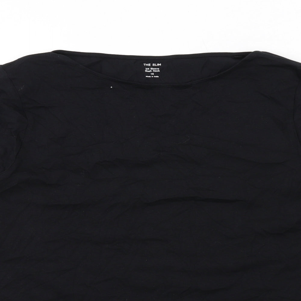 Marks and Spencer Womens Black Cotton Basic T-Shirt Size 16 Boat Neck