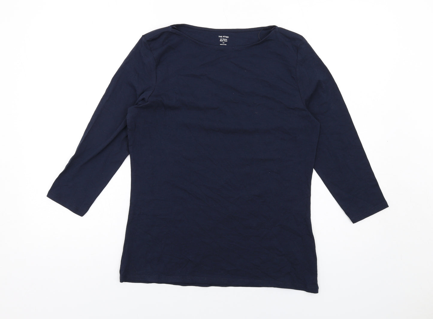 Marks and Spencer Womens Blue Cotton Basic T-Shirt Size 14 Round Neck