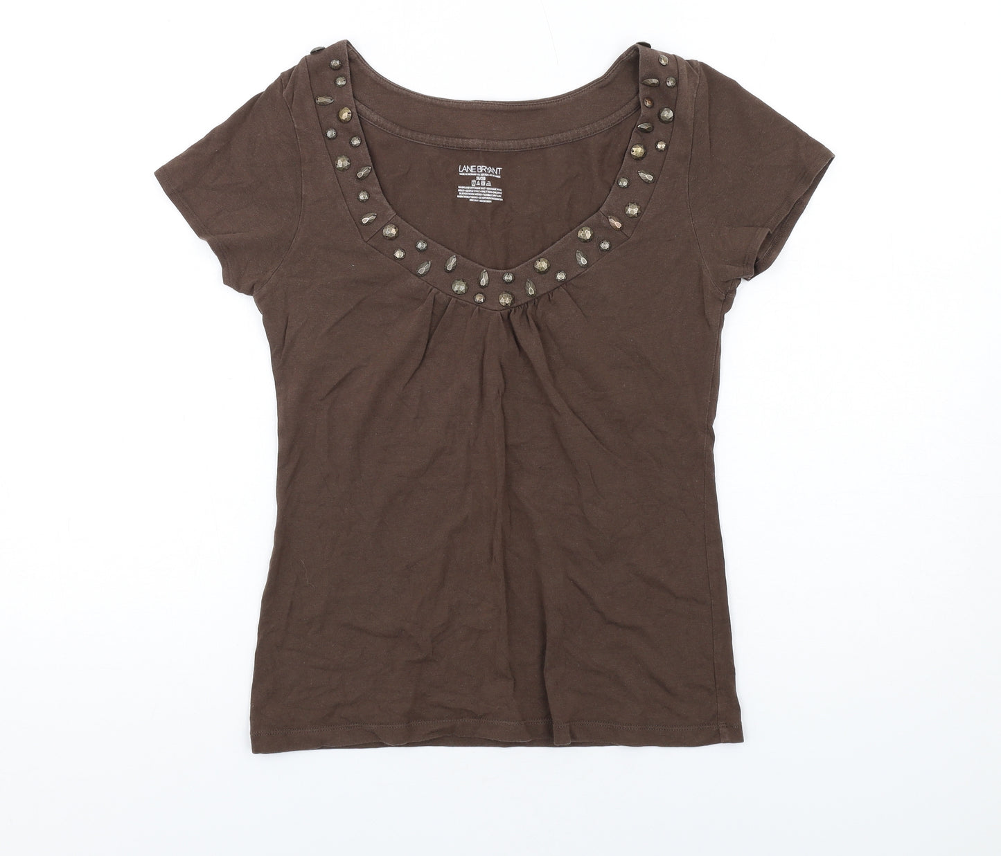 Lane Bryant Womens Brown Cotton Basic T-Shirt Size M Scoop Neck