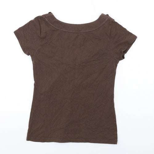 Lane Bryant Womens Brown Cotton Basic T-Shirt Size M Scoop Neck