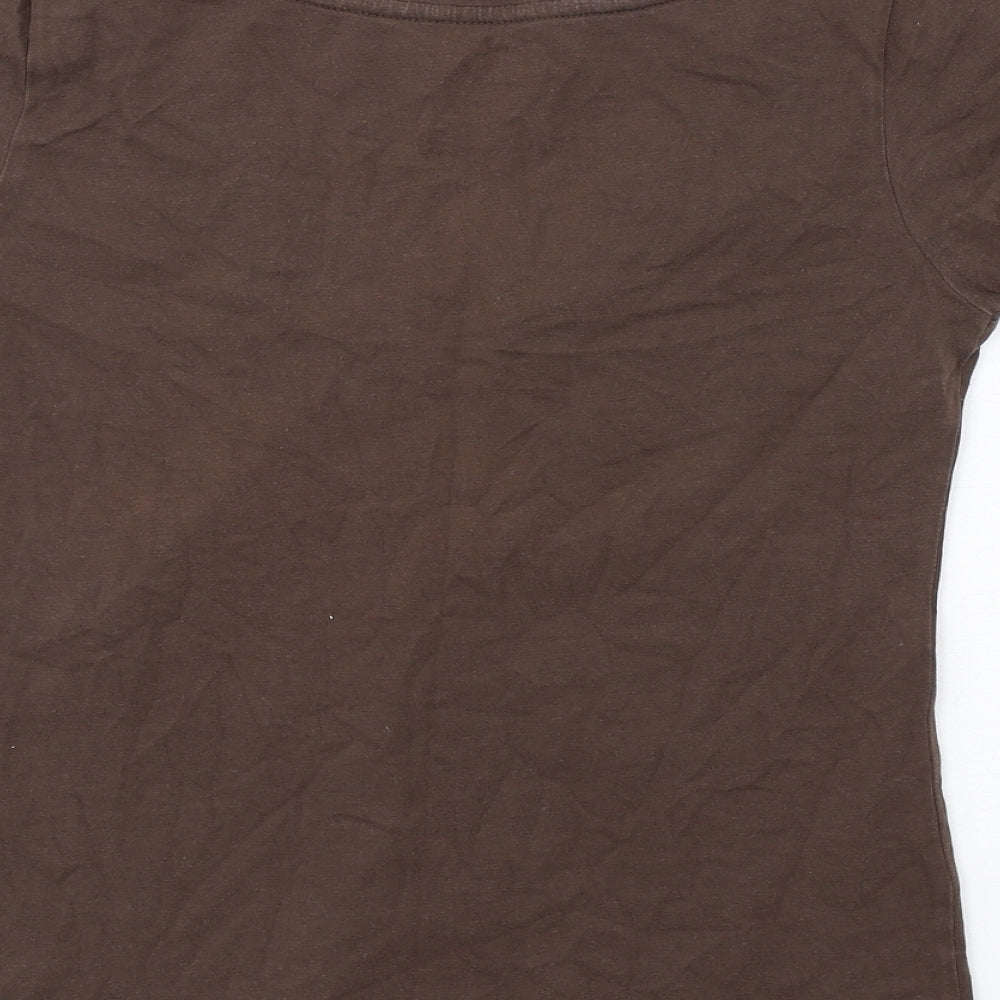 Lane Bryant Womens Brown Cotton Basic T-Shirt Size M Scoop Neck