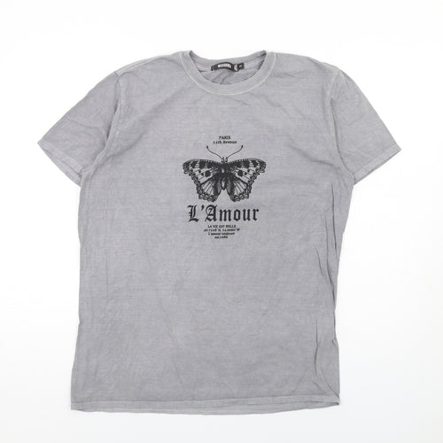 Missguided Womens Grey Cotton Basic T-Shirt Size S Round Neck - L'Armour Butterfly