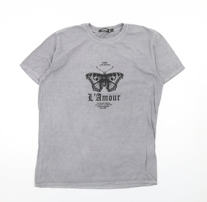 Missguided Womens Grey Cotton Basic T-Shirt Size S Round Neck - L'Armour Butterfly