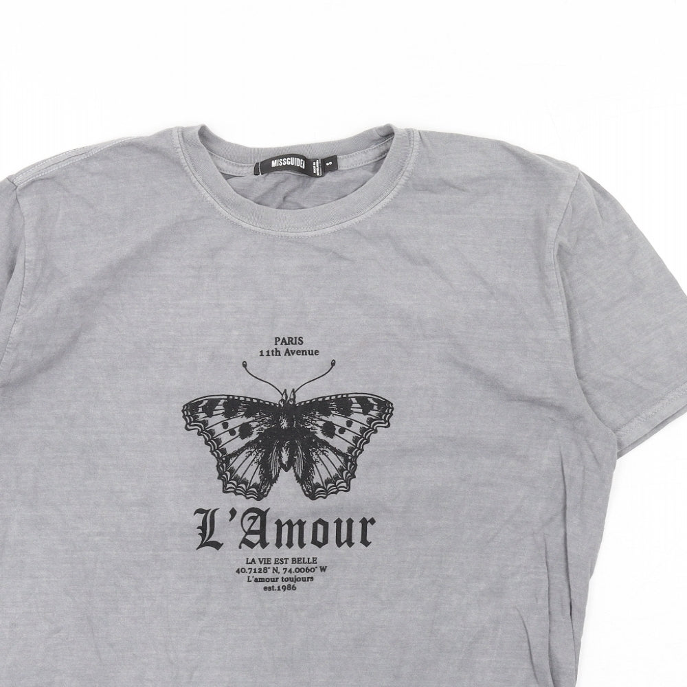 Missguided Womens Grey Cotton Basic T-Shirt Size S Round Neck - L'Armour Butterfly