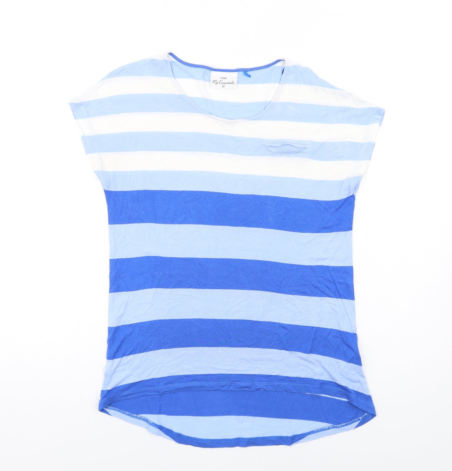 NEXT Womens Blue Striped Viscose Basic T-Shirt Size 10 Round Neck