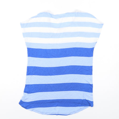 NEXT Womens Blue Striped Viscose Basic T-Shirt Size 10 Round Neck