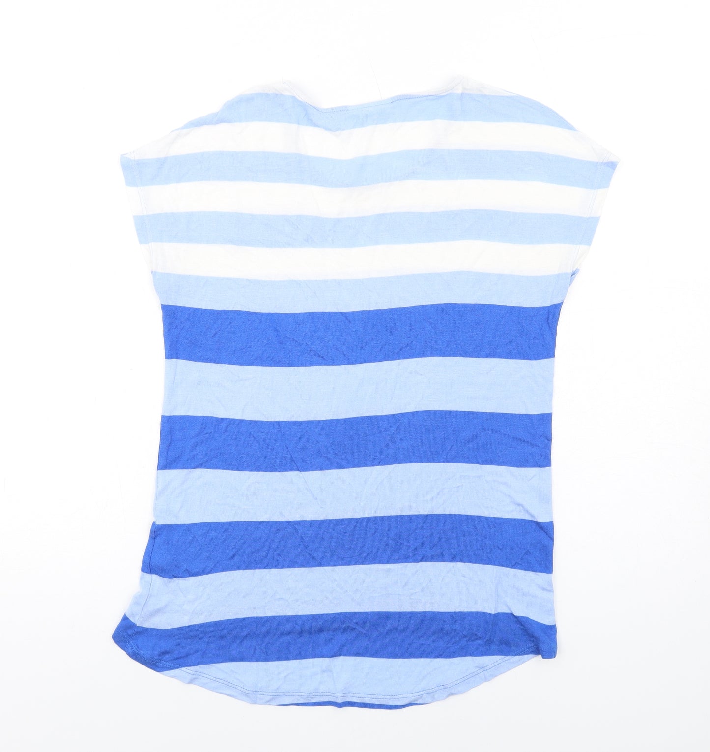 NEXT Womens Blue Striped Viscose Basic T-Shirt Size 10 Round Neck