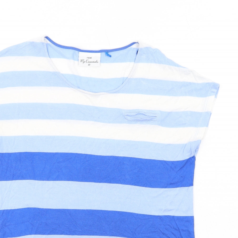 NEXT Womens Blue Striped Viscose Basic T-Shirt Size 10 Round Neck