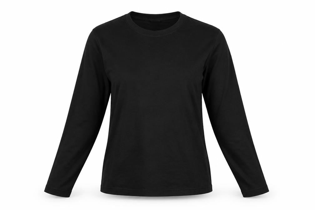 Front view of Cotton Traders women’s black cotton basic t-shirt, size S, round neck