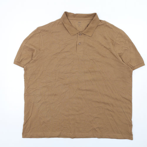 Marks and Spencer Mens Brown Cotton Polo Size 3XL Collared Button