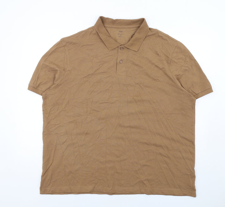 Marks and Spencer Mens Brown Cotton Polo Size 3XL Collared Button