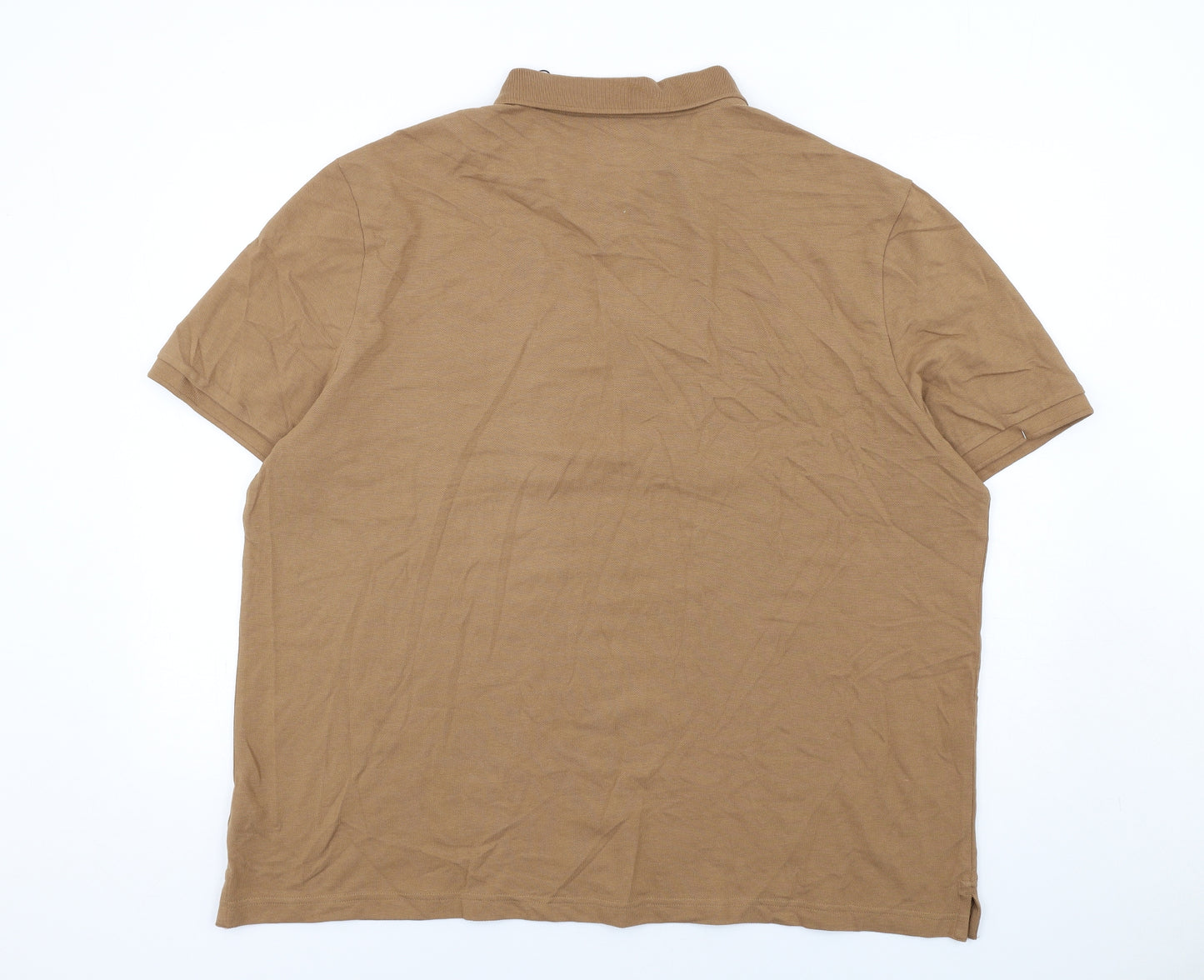 Marks and Spencer Mens Brown Cotton Polo Size 3XL Collared Button