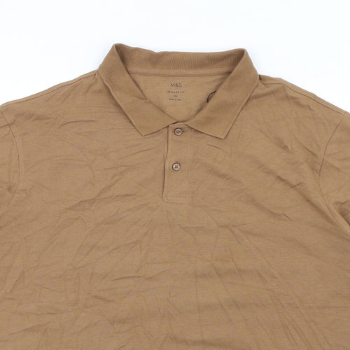 Marks and Spencer Mens Brown Cotton Polo Size 3XL Collared Button