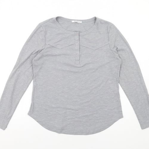 Reoria Womens Grey Viscose Basic T-Shirt Size L Round Neck