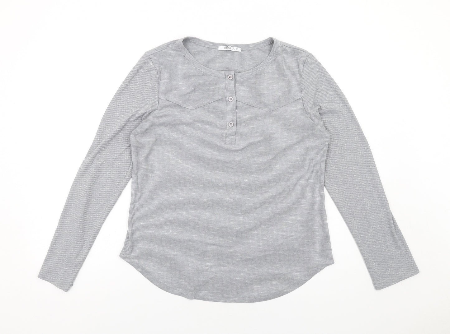 Reoria Womens Grey Viscose Basic T-Shirt Size L Round Neck