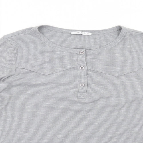 Reoria Womens Grey Viscose Basic T-Shirt Size L Round Neck
