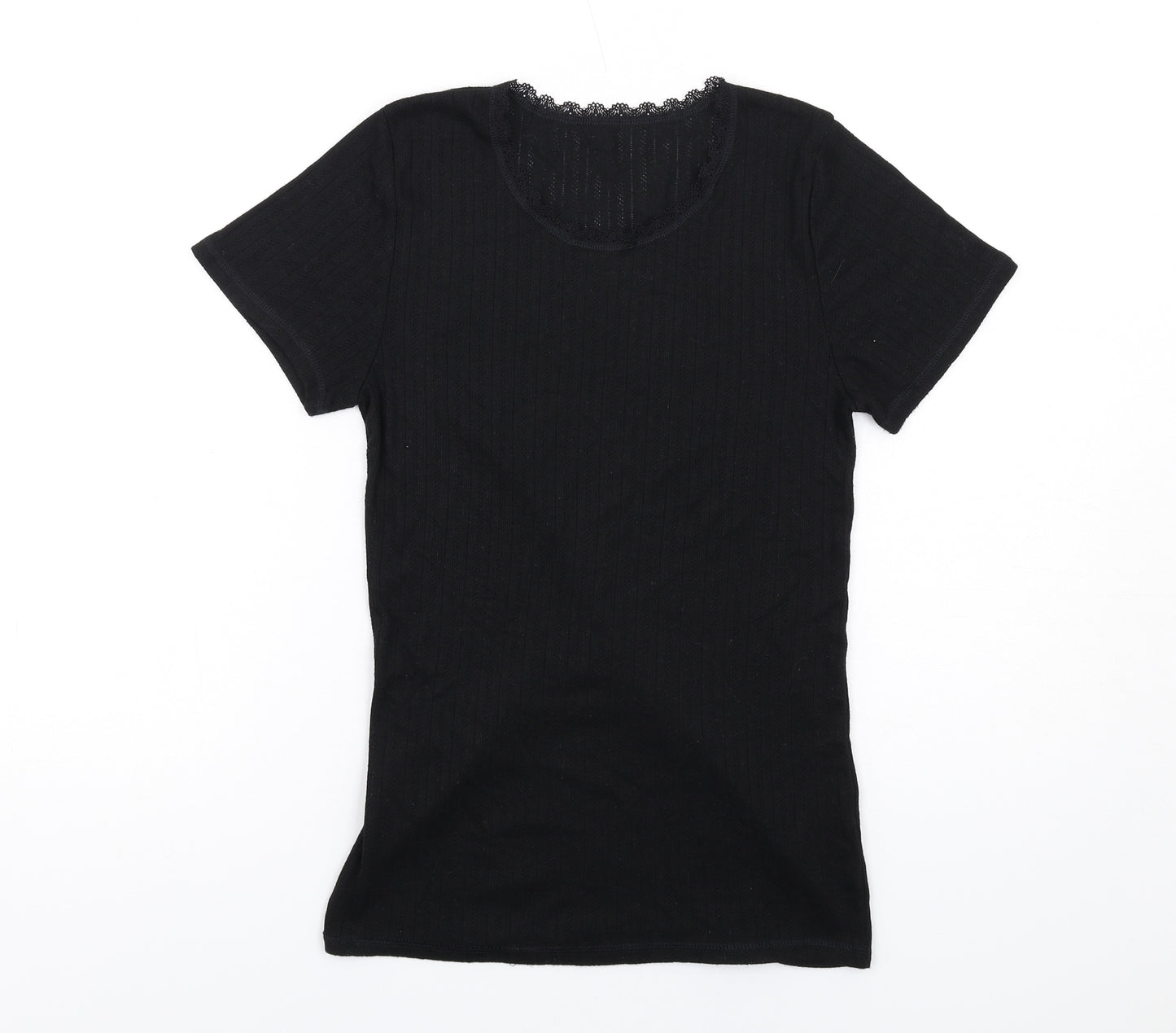 Marks and Spencer Womens Black Viscose Basic T-Shirt Size 10 Round Neck