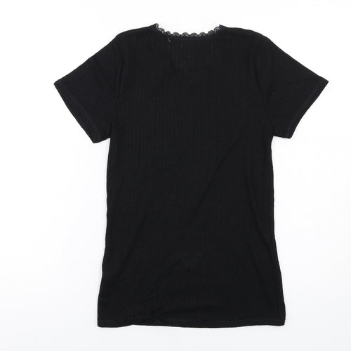 Marks and Spencer Womens Black Viscose Basic T-Shirt Size 10 Round Neck