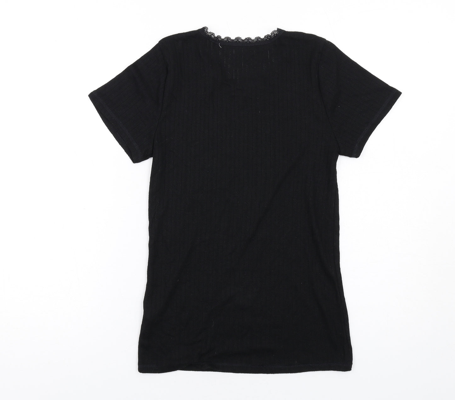 Marks and Spencer Womens Black Viscose Basic T-Shirt Size 10 Round Neck