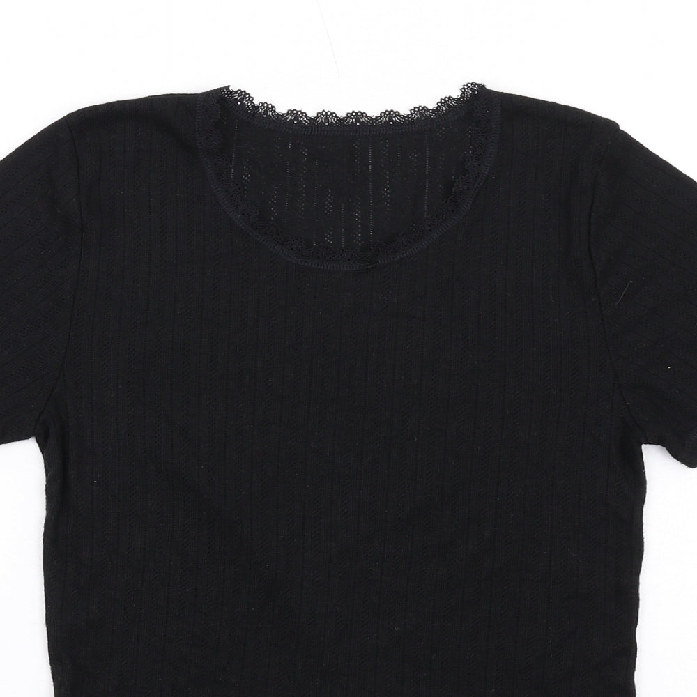 Marks and Spencer Womens Black Viscose Basic T-Shirt Size 10 Round Neck