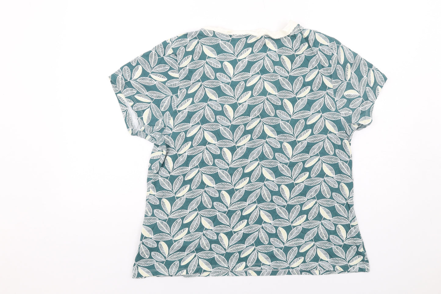 Mudd & Water Womens Green Geometric Cotton Basic T-Shirt Size 14 V-Neck - Leaf Print