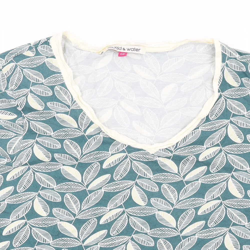 Mudd & Water Womens Green Geometric Cotton Basic T-Shirt Size 14 V-Neck - Leaf Print
