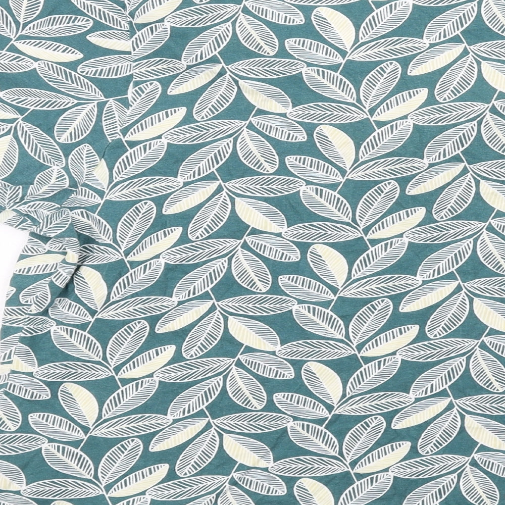 Mudd & Water Womens Green Geometric Cotton Basic T-Shirt Size 14 V-Neck - Leaf Print