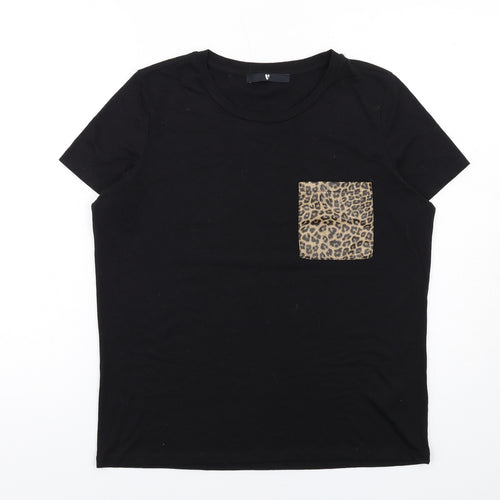 Very Womens Black Cotton Basic T-Shirt Size 12 Round Neck