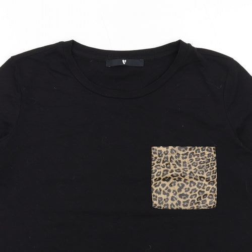 Very Womens Black Cotton Basic T-Shirt Size 12 Round Neck