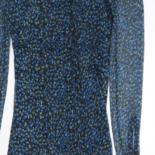 Whistles Womens Blue Floral Polyester A-Line Size 8 Round Neck Zip