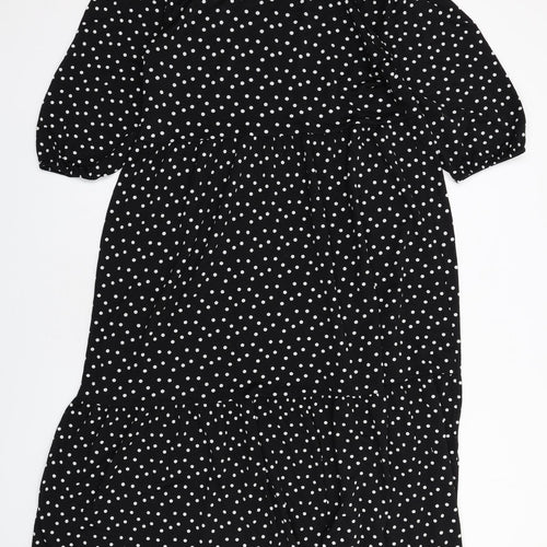 Zara Womens Black Polka Dot Polyester A-Line Size L Round Neck Pullover