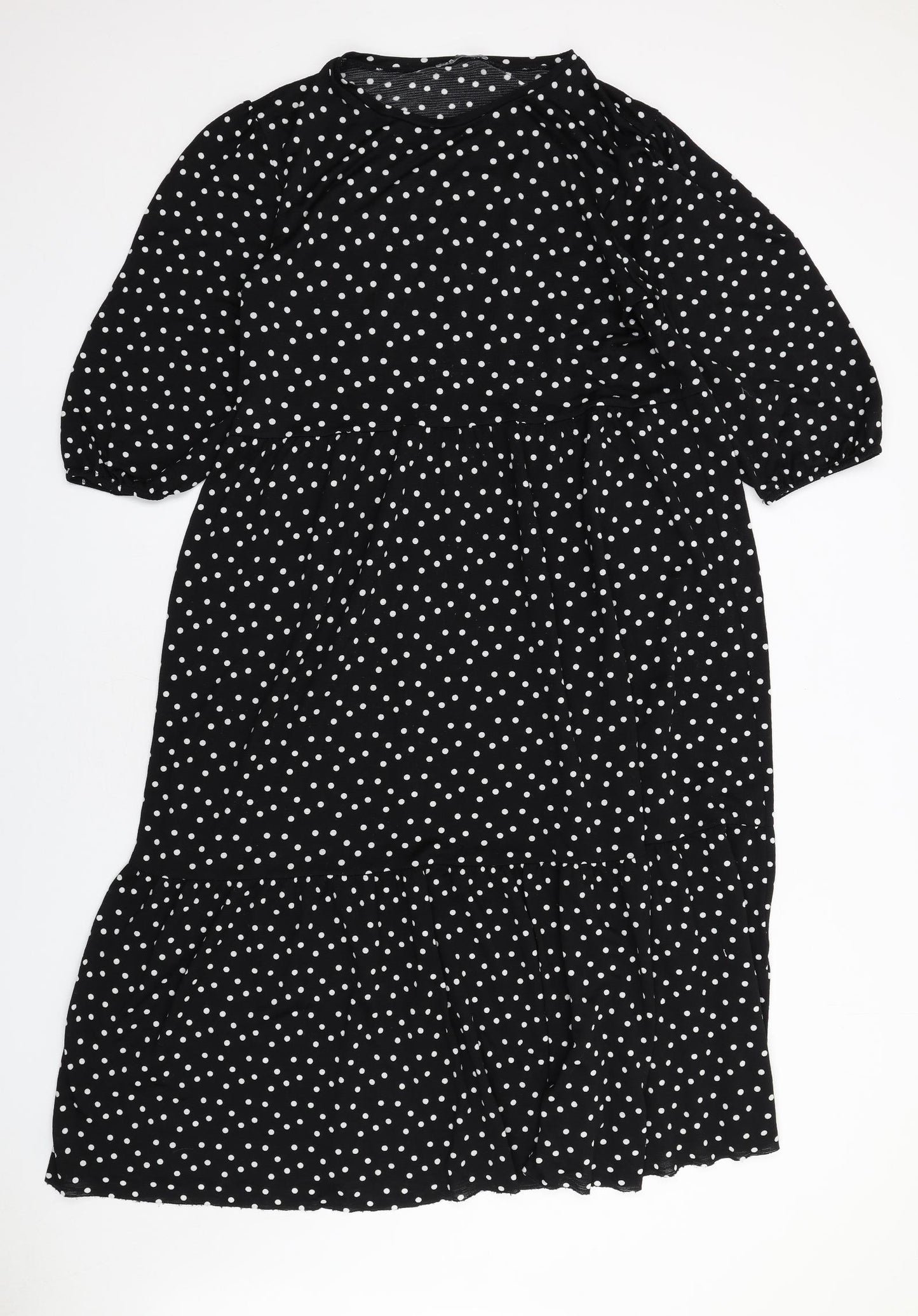 Zara Womens Black Polka Dot Polyester A-Line Size L Round Neck Pullover