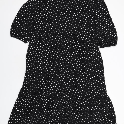 Zara Womens Black Polka Dot Polyester A-Line Size L Round Neck Pullover