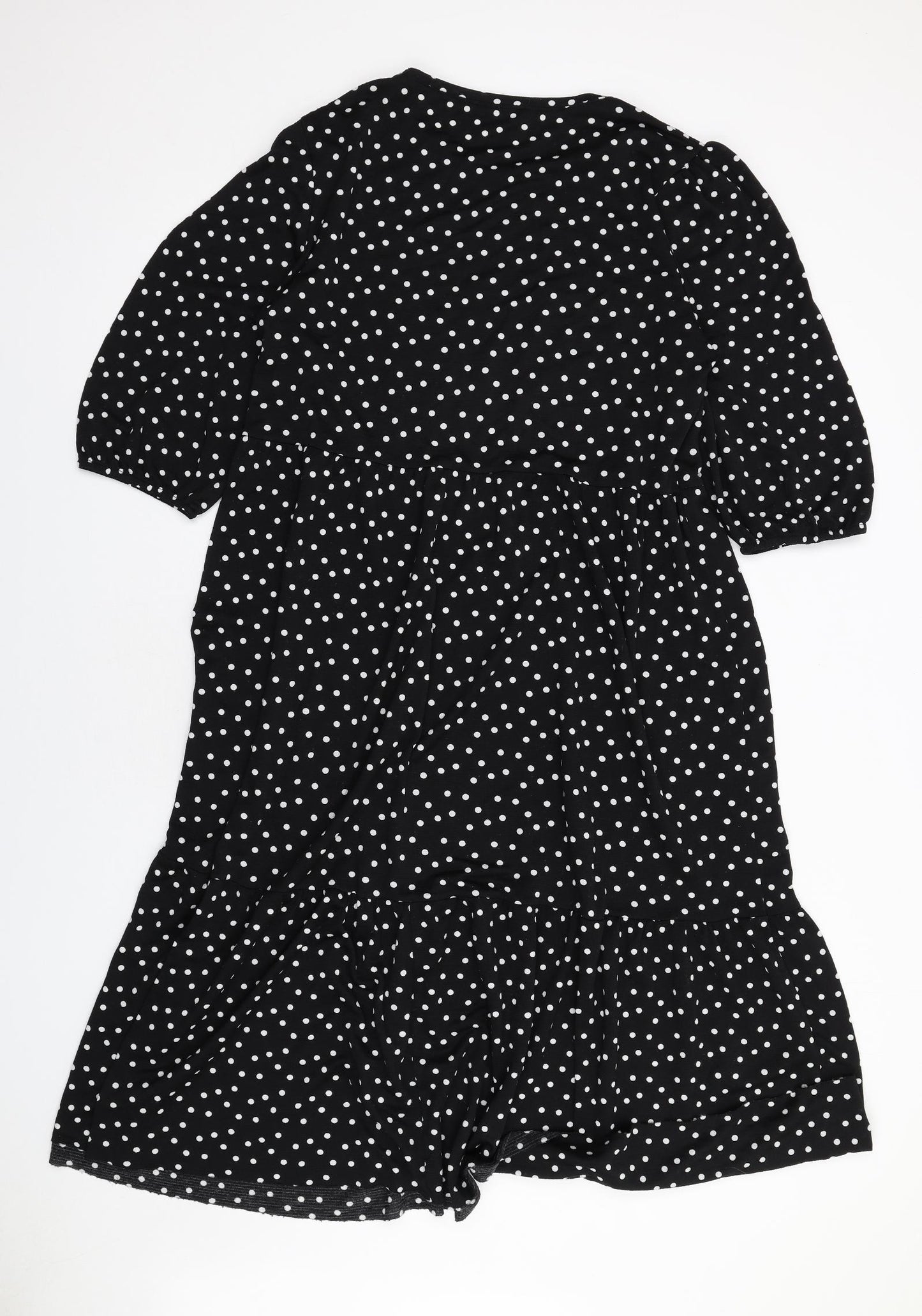 Zara Womens Black Polka Dot Polyester A-Line Size L Round Neck Pullover