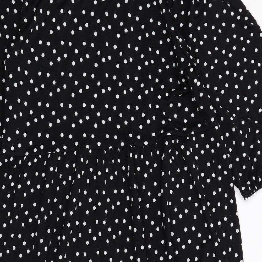 Zara Womens Black Polka Dot Polyester A-Line Size L Round Neck Pullover