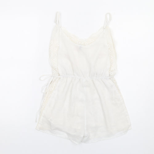 PRETTYLITTLETHING Womens White Polyester Playsuit One-Piece Size 6 Pullover