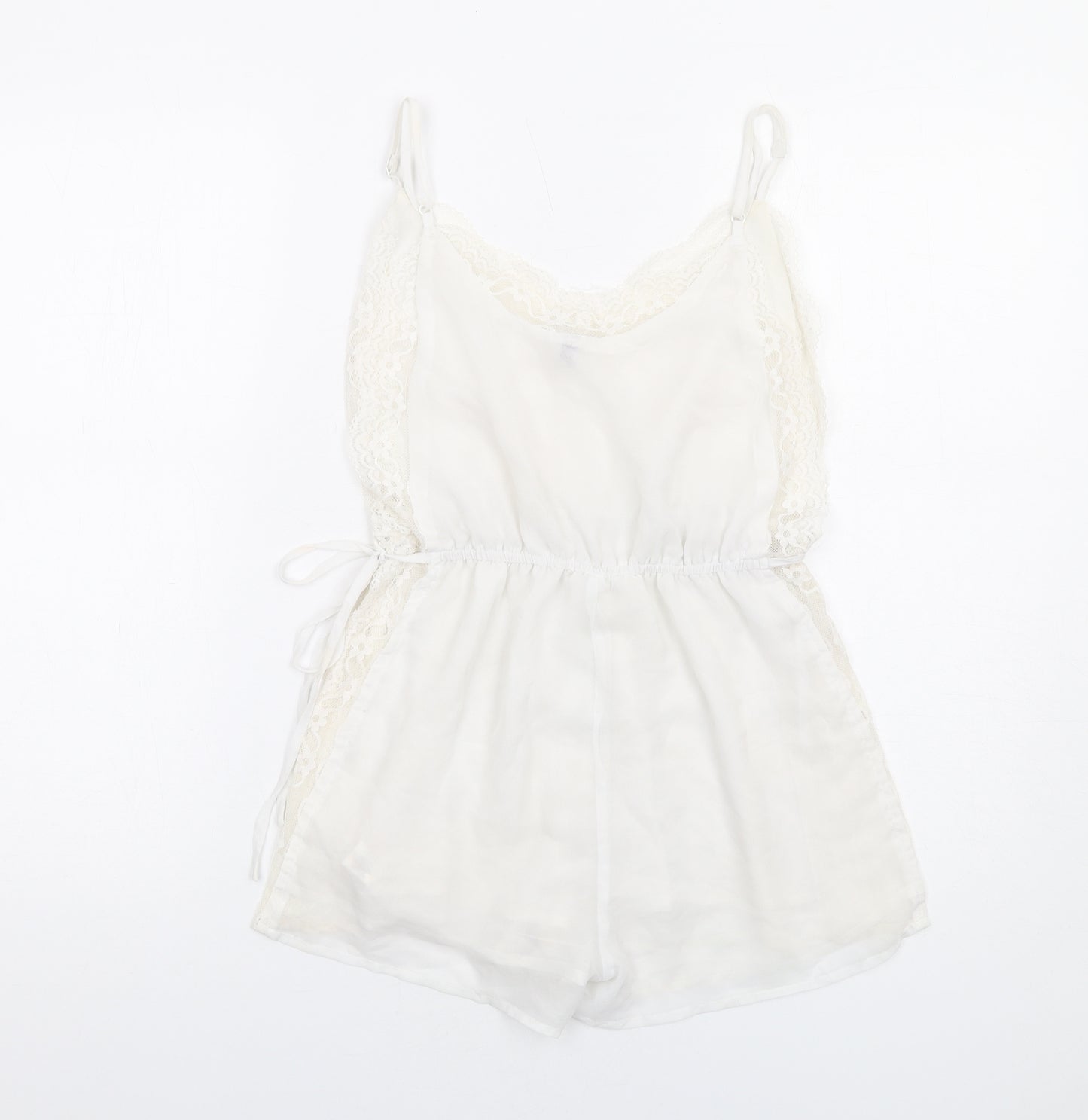 PRETTYLITTLETHING Womens White Polyester Playsuit One-Piece Size 6 Pullover