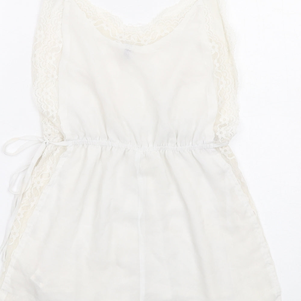 PRETTYLITTLETHING Womens White Polyester Playsuit One-Piece Size 6 Pullover