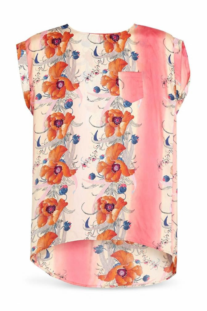 Front view of River Island women’s multicoloured floral polyester t-shirt dress, size UK 16, round neck pullover