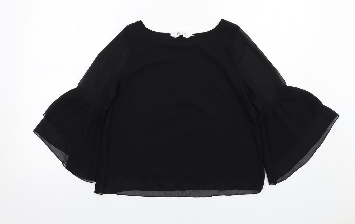 H&M Girls Black Polyester Basic Blouse Size 12-13 Years Round Neck Pullover
