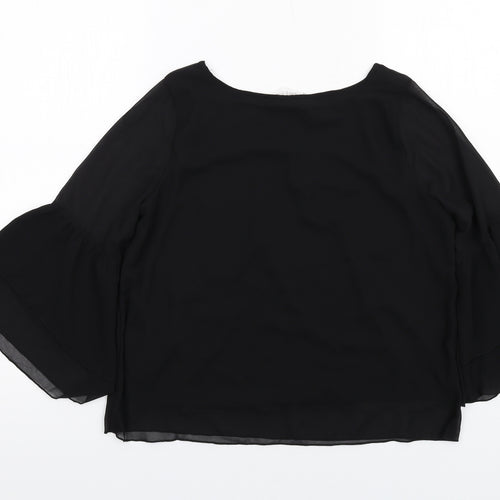 H&M Girls Black Polyester Basic Blouse Size 12-13 Years Round Neck Pullover