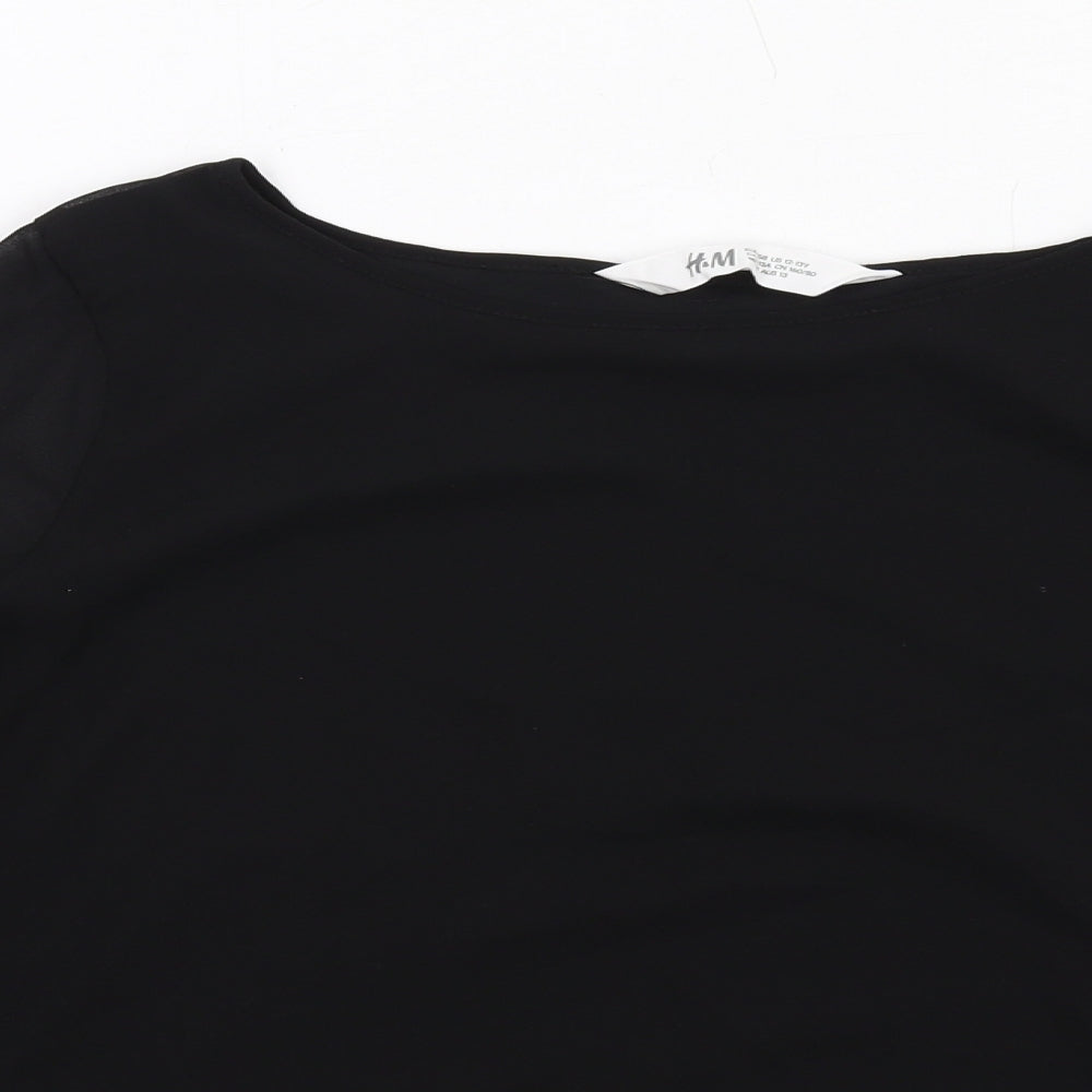 H&M Girls Black Polyester Basic Blouse Size 12-13 Years Round Neck Pullover