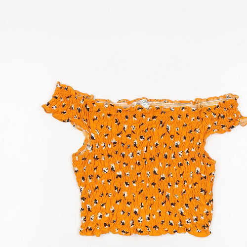 Miss Selfridge Womens Orange Geometric Polyester Cropped Blouse Size 6 Off the Shoulder