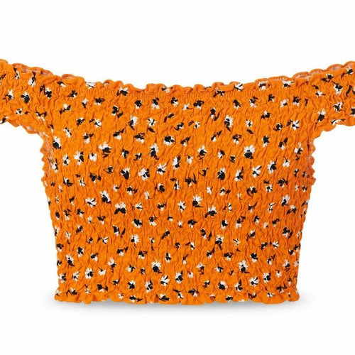 Miss Selfridge Womens Orange Geometric Polyester Cropped Blouse Size 6 Off the Shoulder