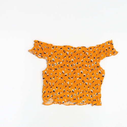 Miss Selfridge Womens Orange Geometric Polyester Cropped Blouse Size 6 Off the Shoulder