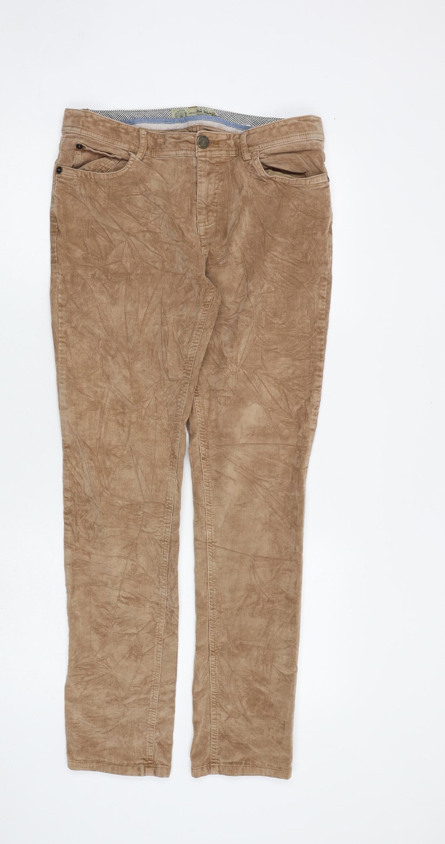 Fat Face Womens Brown Cotton Trousers Size 12 L30 in Regular Zip