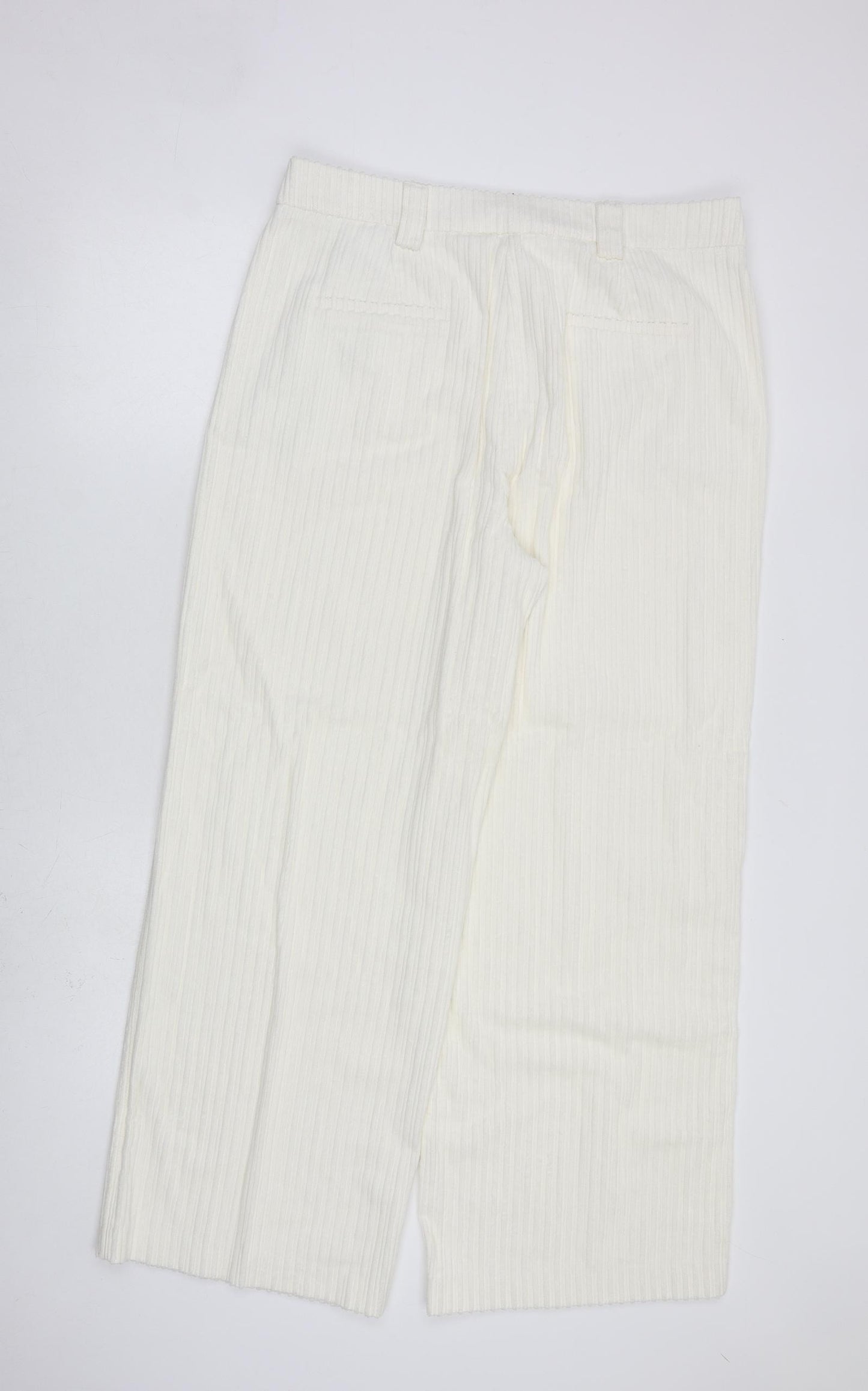 Marks and Spencer Womens Ivory Cotton Trousers Size 16 L30 in Regular Zip