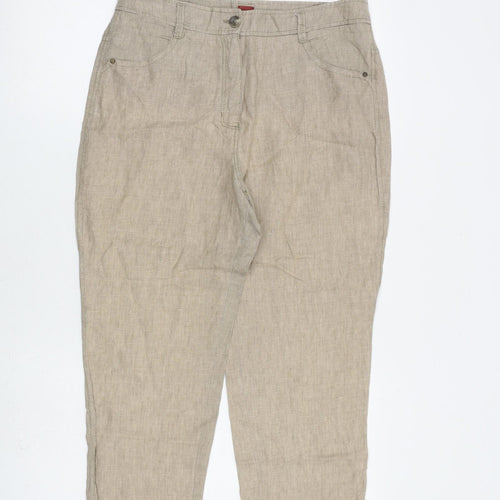 Olsen Womens Brown Linen Trousers Size 12 L23 in Regular Zip